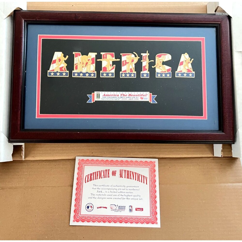 '96 OLYMPICS Pin Set AMERICA THE BEAUTIFUL Framed COA Ltd Ed #264 Wall Decor Art